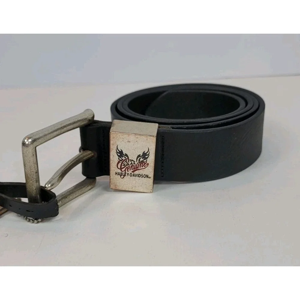 Vintage Harley-Davidson Mens Black‎ Leather Silver Buckle Belt Size 44 NWT